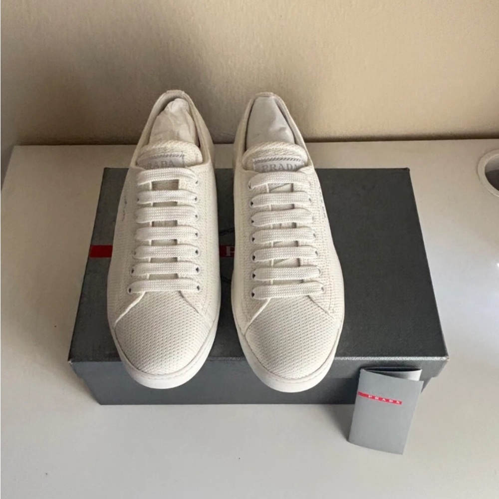 NIB Prada Caltazure Donna Low Top White Canvas Sneakers - Picture 3 of 14